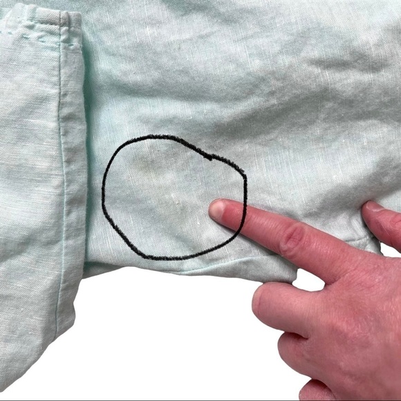 Eddie Bauer Y2K Mint Green Linen 1/2 button 3/4 Sleeve Blouse Shirt Size Medium - Picture 10 of 14